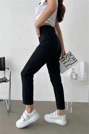 Skye Solmaz Likralı Siyah 90s Vintage Jean Pantolon (Tam kalıp)