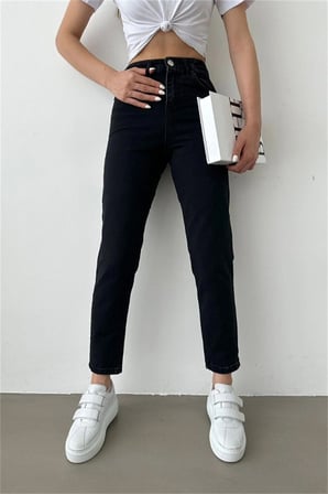 Skye Solmaz Likralı Siyah 90s Vintage Jean Pantolon (Tam kalıp)