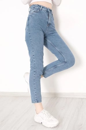 Kadın Yüksek Bel Kar Mom Jeans Likralı Esnek Kot Pantolon