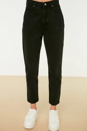 Kadın Solmayan Siyah Süper Yüksek Bel Comfort Likralı Mom Kot Pantolon Jeans