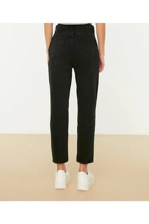 Kadın Solmayan Siyah Süper Yüksek Bel Comfort Likralı Mom Kot Pantolon Jeans