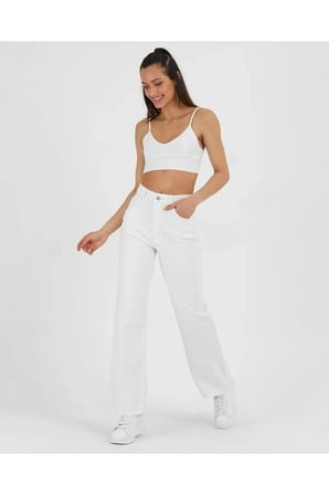 Rayne Beyaz Yüksek Bel Salaş Bol Paça Kot Pantolon Wide Leg Jean