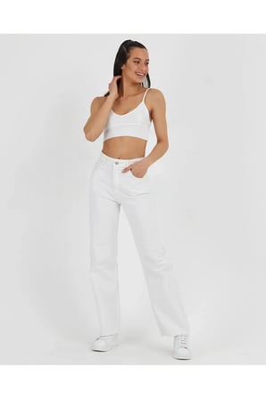 Rayne Beyaz Yüksek Bel Salaş Bol Paça Kot Pantolon Wide Leg Jean