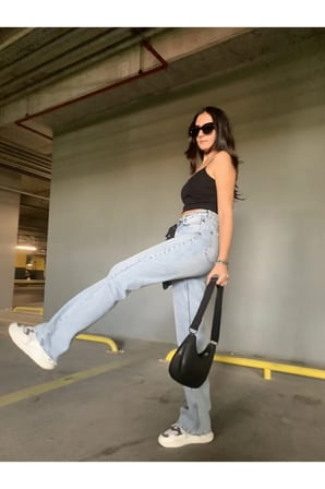 Milano Açık Mavi Kar Yıkama Yüksek Bel Salaş Paça Denim Kot Pantolon