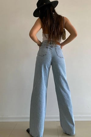 Tommy 90's Açık Kar Yıkama Mavi Likralı Süper Yüksek Bel Salaş Jeans Palazzo Pantolon 2024