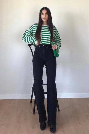 Crespo 90's Siyah Yüksek Bel Likralı Salaş Jeans Palazzo Pantolon