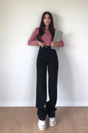 Crespo 90's Siyah Yüksek Bel Likralı Salaş Jeans Palazzo Pantolon