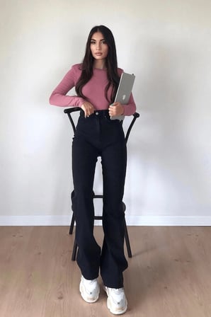 Crespo 90's Siyah Yüksek Bel Likralı Salaş Jeans Palazzo Pantolon