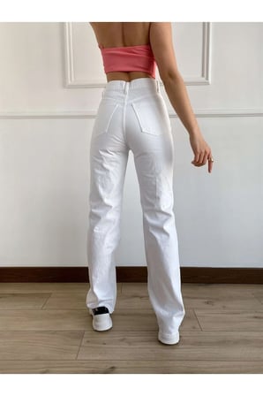 Jean Beyaz Likralı Bol Paça Jean - Salaş Wide Leg Kot Pantolon (SÜPER YÜKSEK)jean