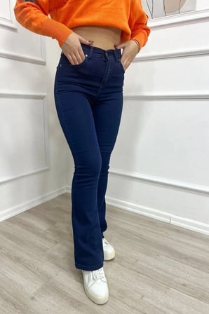 Star Yüksek Bel Koyu Mavi Jeans Lacivert İspanyol Paça Kot Pantolon