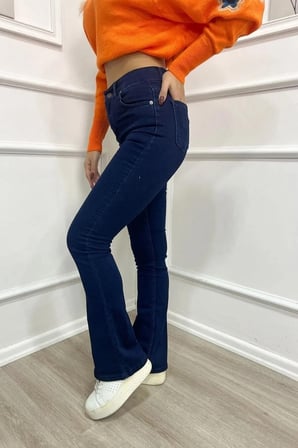 Star Yüksek Bel Koyu Mavi Jeans Lacivert İspanyol Paça Kot Pantolon