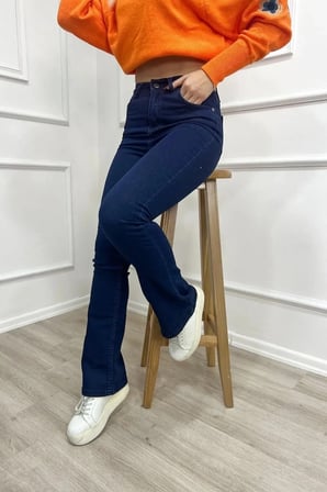 Star Yüksek Bel Koyu Mavi Jeans Lacivert İspanyol Paça Kot Pantolon