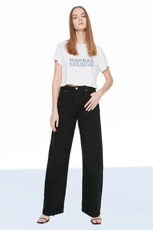 River Kadın Salaş Solmayan Siyah Süper Yüksek Bel 90's Wide Leg Comfort Likralı Palazzo Jeans