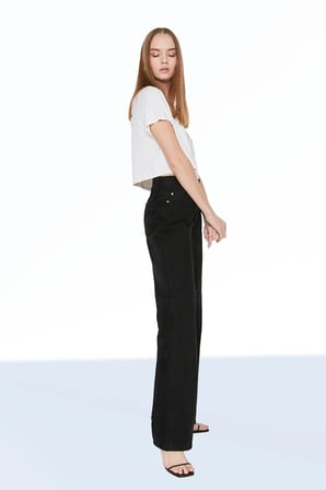 River Kadın Salaş Solmayan Siyah Süper Yüksek Bel 90's Wide Leg Comfort Likralı Palazzo Jeans