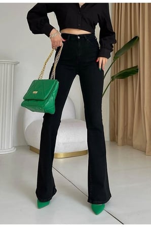 All Star Flare Jeans Ispanyol Kot Yüksek Bel Solmaz Siyah Ispanyol Kot Pantolon ( Likralı )