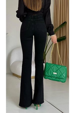 All Star Flare Jeans Ispanyol Kot Yüksek Bel Solmaz Siyah Ispanyol Kot Pantolon ( Likralı )