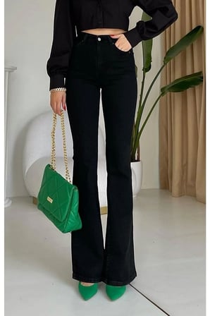 All Star Flare Jeans Ispanyol Kot Yüksek Bel Solmaz Siyah Ispanyol Kot Pantolon ( Likralı )