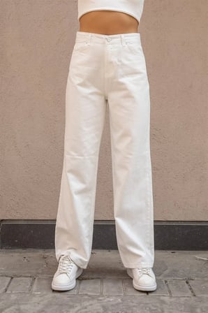 Basic Kadın Beyaz Renk Wide Leg Kalıp Yüksek Bel Jeanjean