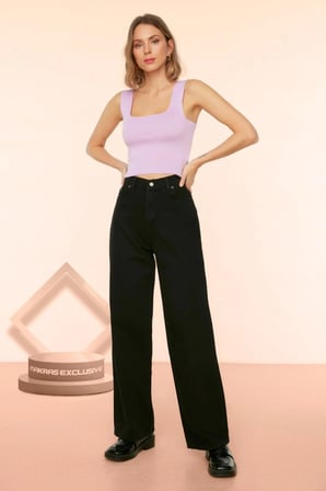 Silver Kadın Salaş Solmayan Siyah Süper Yüksek Bel 90's Wide Leg Comfort Likralı Palazzo Jeans