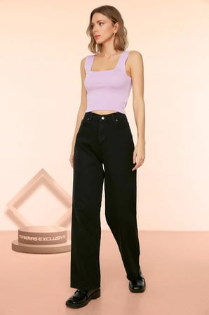 Silver Kadın Salaş Solmayan Siyah Süper Yüksek Bel 90's Wide Leg Comfort Likralı Palazzo Jeans