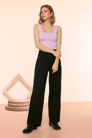 Silver Kadın Salaş Solmayan Siyah Süper Yüksek Bel 90's Wide Leg Comfort Likralı Palazzo Jeans