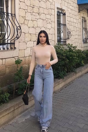 Isabella Berry 90's Kar Yıkama Mavi Likralı Süper Yüksek Bel wide Leg Salaş Jeans Palazzo Pantolon
