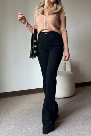 Isabella Zero Max Yüksek Bel Esnek Siyah İspanyol Paça Jeans Pantolon(tam kalıp)