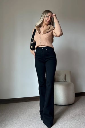 Isabella Zero Max Yüksek Bel Esnek Siyah İspanyol Paça Jeans Pantolon(tam kalıp)