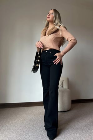 Isabella Zero Max Yüksek Bel Esnek Siyah İspanyol Paça Jeans Pantolon(tam kalıp)