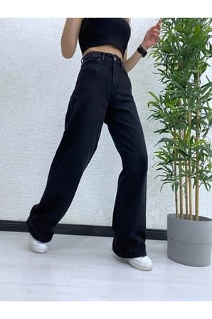 Extra Yüksek A.c.a.i.p S.o.l.m.a.z Siyah Salaş Jeans Palazzo Pantolon (SÜPER YÜKSEK SOLMAYAN)