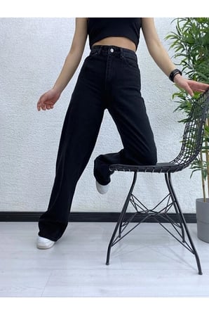 Extra Yüksek A.c.a.i.p S.o.l.m.a.z Siyah Salaş Jeans Palazzo Pantolon (SÜPER YÜKSEK SOLMAYAN)
