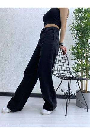 Extra Yüksek A.c.a.i.p S.o.l.m.a.z Siyah Salaş Jeans Palazzo Pantolon (SÜPER YÜKSEK SOLMAYAN)