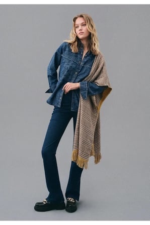 Tommy Kadın Lacivert Süper Yüksek Bel Likralı Flare Ispanyol Kot Pantalon Jeans