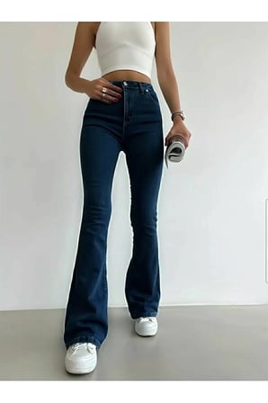 Tommy Kadın Lacivert Süper Yüksek Bel Likralı Flare Ispanyol Kot Pantalon Jeans