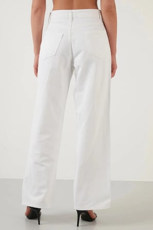 Beyaz Süper Yüksek Bel Salaş Düz Jeans Palazzo Pantolon( Süper Yüksek ) Wide Legjean
