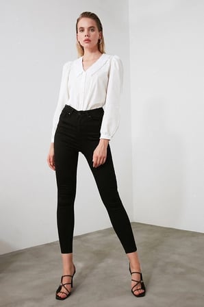 Elena Full Likralı Kışlık Kalın Kumaş Siyah Skinny Jean Pantolon
