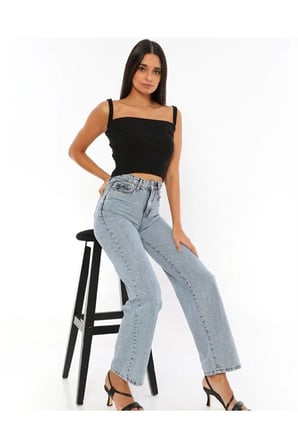 James Kadın Mavi Kar Yıkama Salaş Süper Yüksek Bel Likralı Bol Paça Denim Kot Pantolon