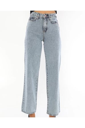 James Kadın Mavi Kar Yıkama Salaş Süper Yüksek Bel Likralı Bol Paça Denim Kot Pantolon