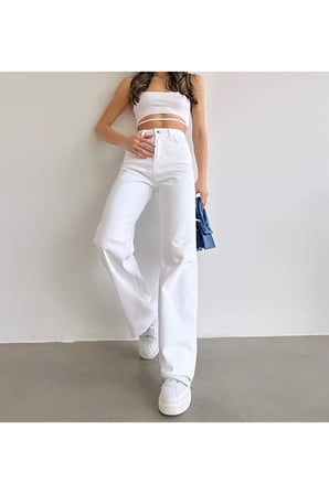 Kadın Beyaz Palazzo Kot Pantolon %100 Pamuk Jeans