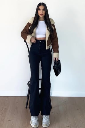 Nasus Siyah Yüksekbel Likralı Palazzo Salaş Jeans (SÜPER YÜKSEK)
