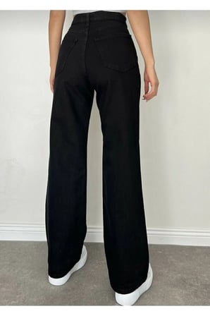 Diego Jeans Kadın Siyah Yüksek Bel Comfort Likralı Bol Paça Denim Palazzo Kot Pantolon