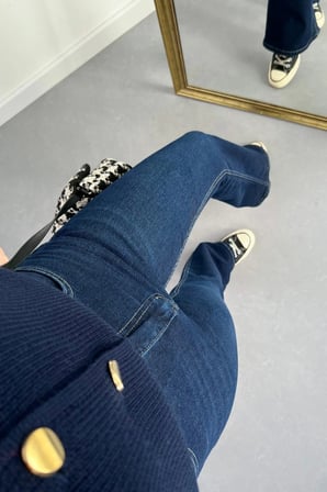 JNX Lara Kadın Lacivert Geniş Paça Likralı Denim Jean Pantolon