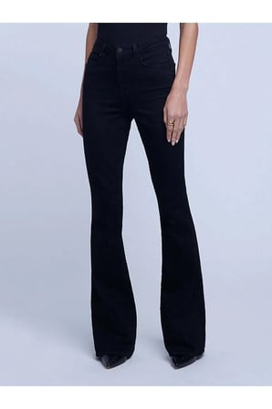 Elen Siyah Yüksek Bel İspanyol Paça Jean Flare Kadın Kot Pantolon 2024