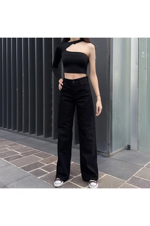Yüksek Bel Siyah Wıde Leg Jeans Likralı Palazzo Kot Pantolon