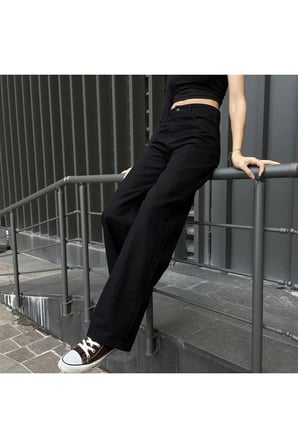 Yüksek Bel Siyah Wıde Leg Jeans Likralı Palazzo Kot Pantolon
