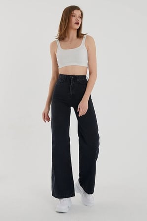 Siyah Süper Yüksek Bel 90's Wide Leg Bol Paça Salaş Comfort Likralı Jeansjean