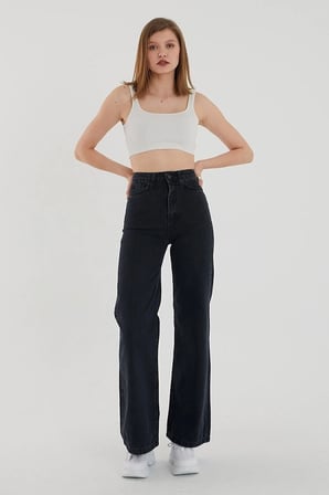 Siyah Süper Yüksek Bel 90's Wide Leg Bol Paça Salaş Comfort Likralı Jeansjean