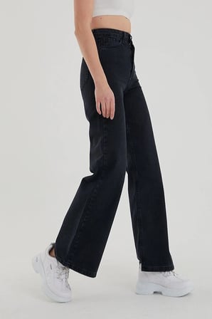 Siyah Süper Yüksek Bel 90's Wide Leg Bol Paça Salaş Comfort Likralı Jeansjean