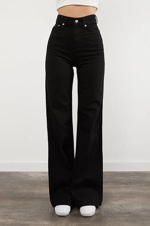 Yüksek Bel Kadın Siyah Kot Pantolon Siyah Salaş Jeans Likralı Esnek Palazzo 2024