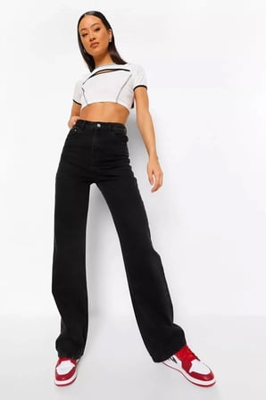 Siyah Wide Leg Etkili Fermuarlı Süper Yüksek Bel Jeans Salaş Kot Pantolon Palazzo 2024